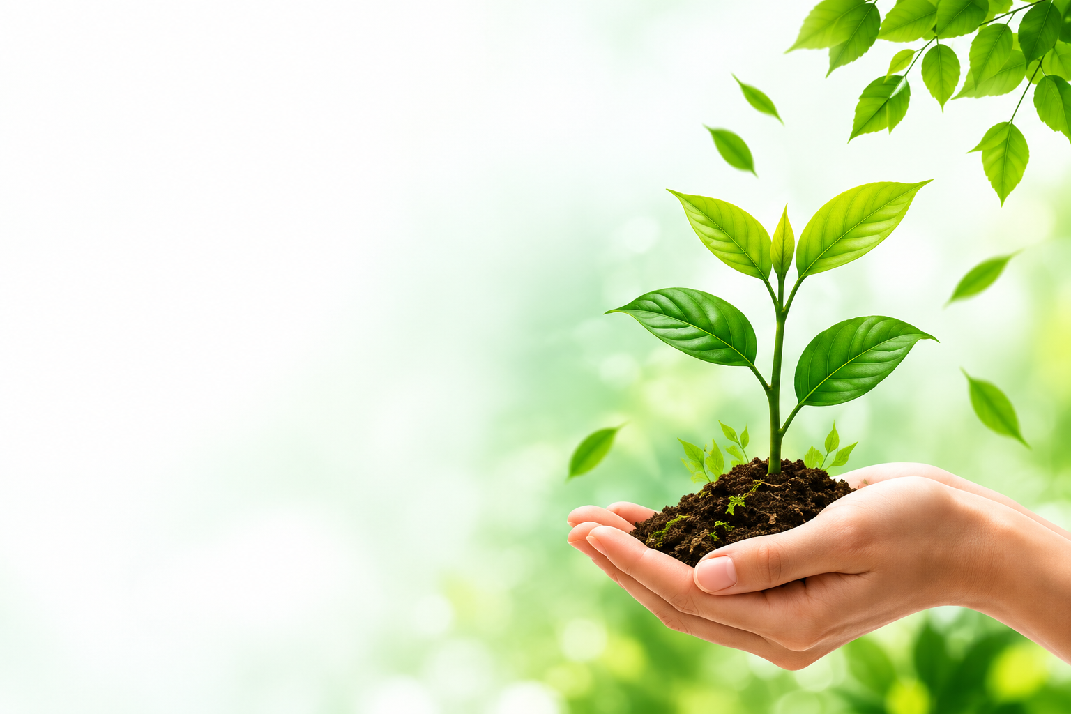 Hands holding a growing plant