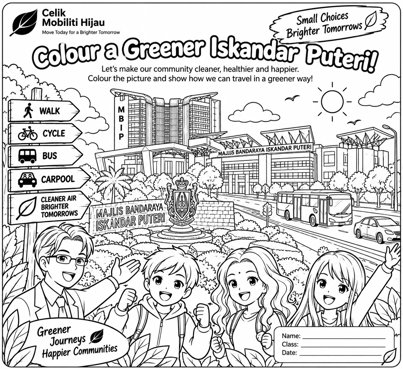 Colour a Greener Iskandar Puteri colouring worksheet