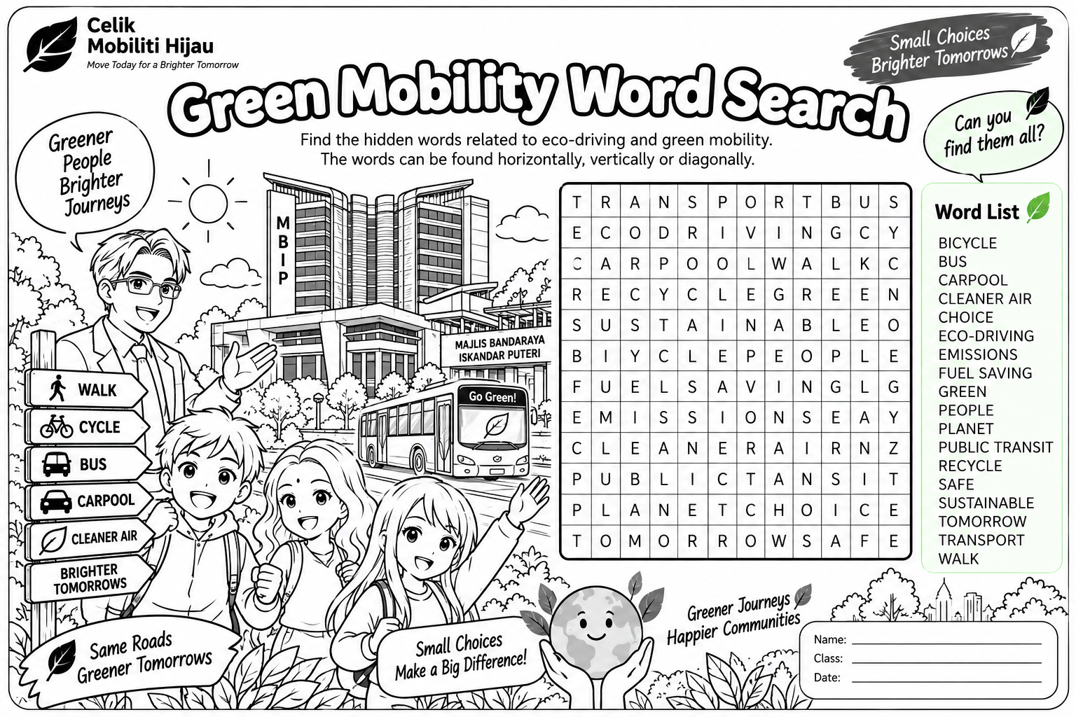 Green Mobility Word Search worksheet